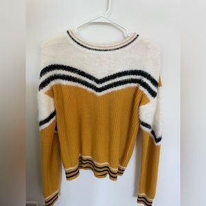 Yellow, black and white fuzzy sweater - size large